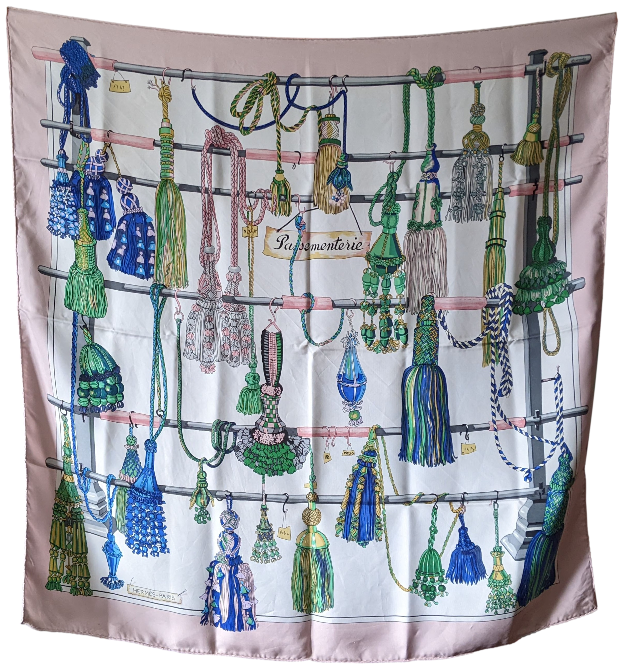 HERMES Rose PASSEMENTERIE Twill Silk Scarf 90