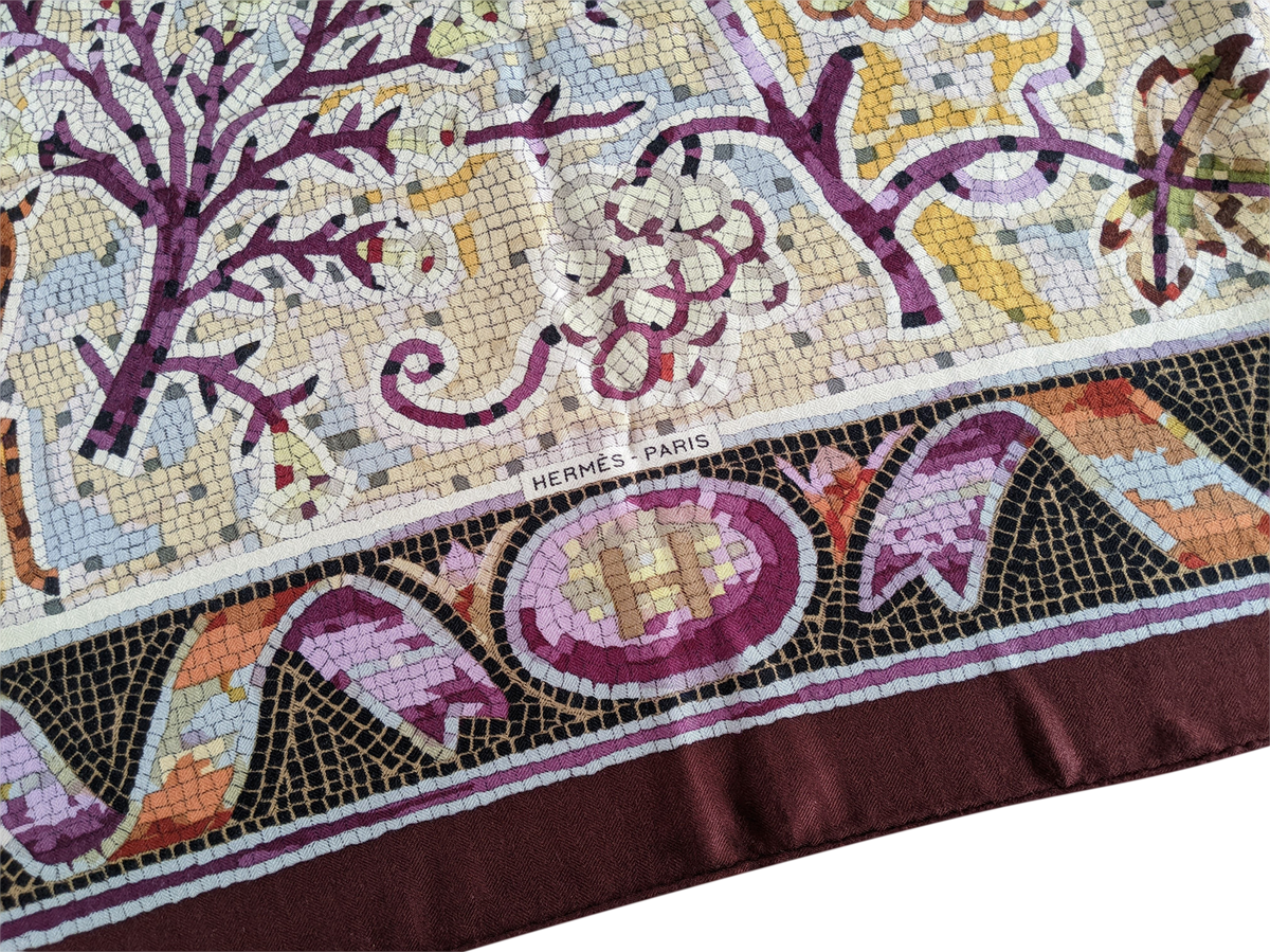 Hermes GRAIL 2003 Burgundy " Pavement " Mosaics Cashmere Shawl 140