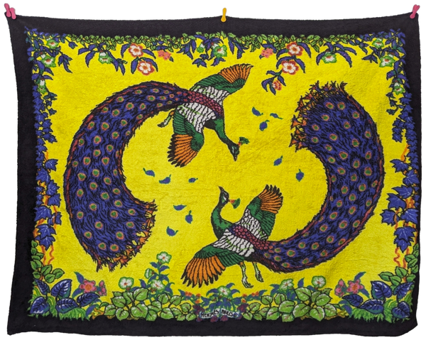 Hermes Noir/Jaune/Vert "Peacocks" Tapis de Plage Terry Beach Towel XXL 145 x 190 cm