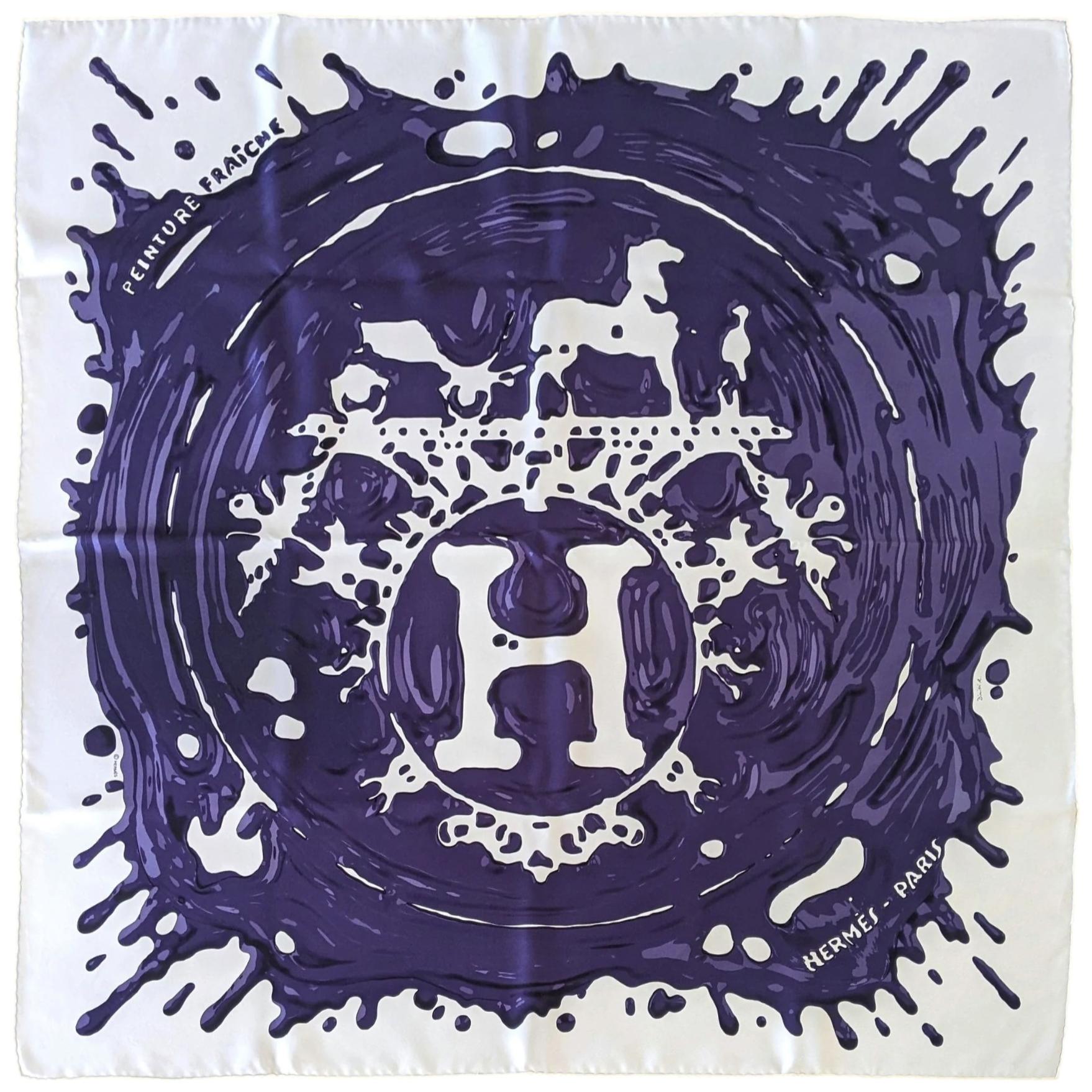 Hermes 2012 Blanc/Encre "Peinture Fraiche" by Dimitri R. Twill Silk 90cm