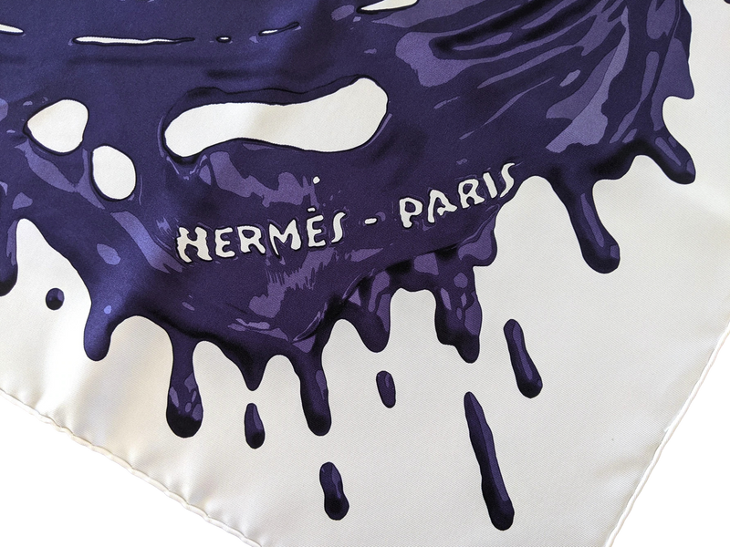 Hermes 2012 Blanc/Encre "Peinture Fraiche" by Dimitri R. Twill Silk 90cm