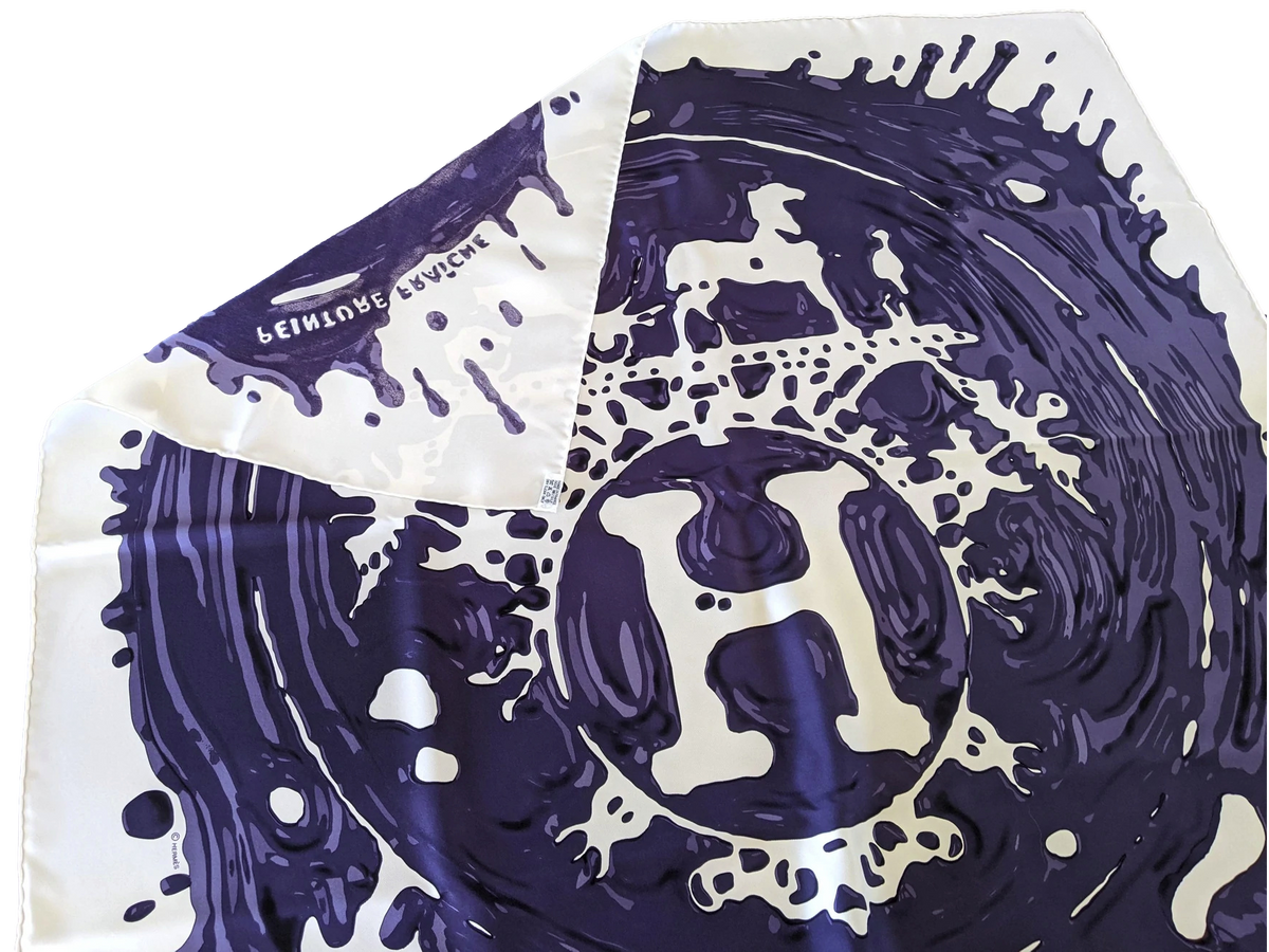 Hermes 2012 Blanc/Encre "Peinture Fraiche" by Dimitri R. Twill Silk 90cm