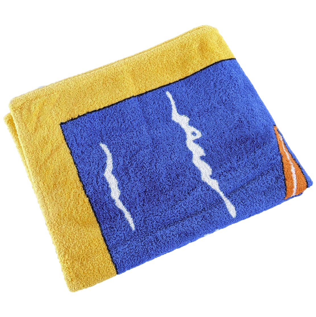 Hermes Vintage Yellow/Blue Cotton Terry "Pelicans" Beach Towel 90 x 150 cm