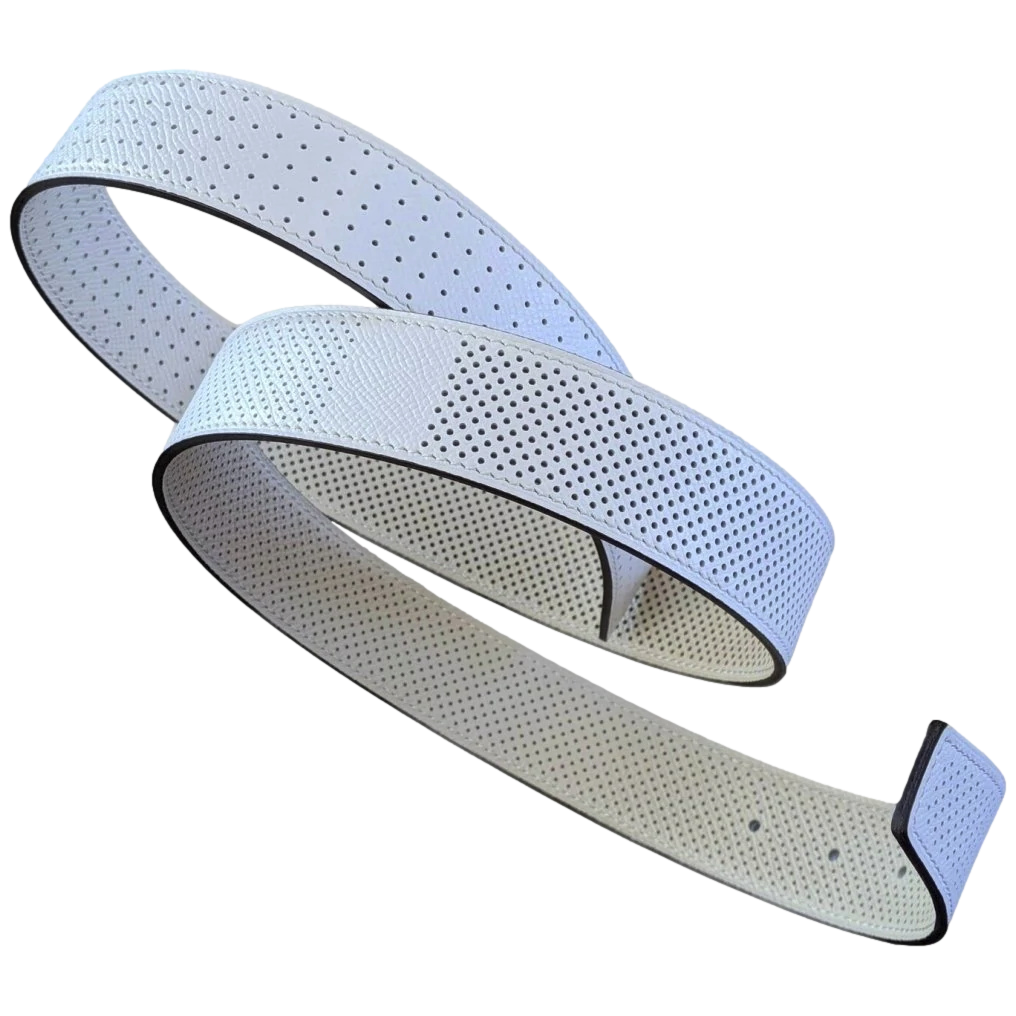 Produits Hermes 171 Blanc/Beige Clair Perforated Epsom KADENCE Reversible Leather Strap Belt 32 MM Sz 100