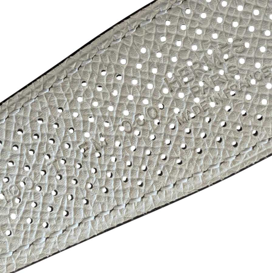 Produits Hermes 171 Blanc/Beige Clair Perforated Epsom KADENCE Reversible Leather Strap Belt 32 MM Sz 100