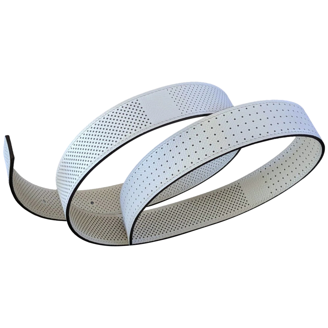 Produits Hermes 171 Blanc/Beige Clair Perforated Epsom KADENCE Reversible Leather Strap Belt 32 MM Sz 100