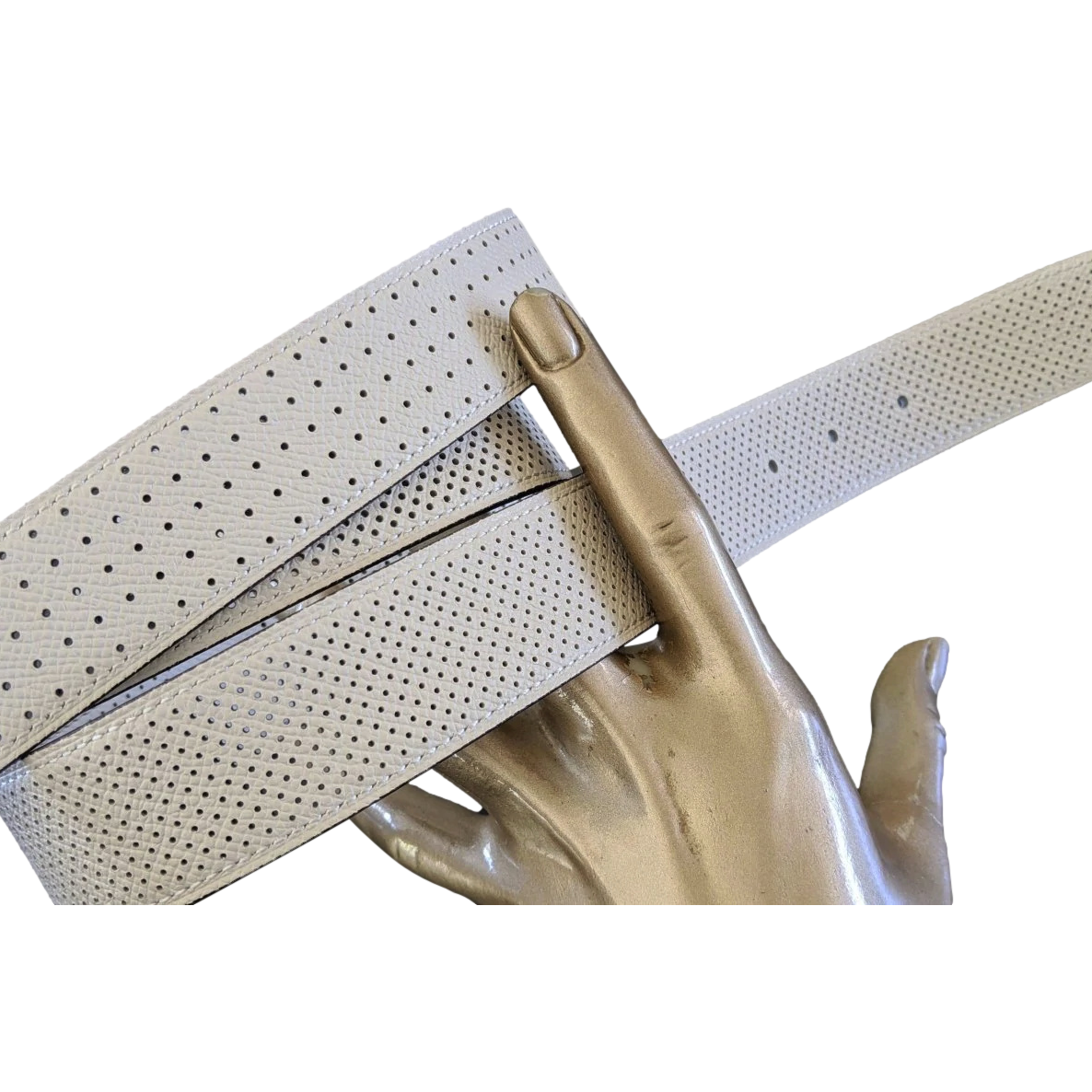 Produits Hermes 171 Blanc/Beige Clair Perforated Epsom KADENCE Reversible Leather Strap Belt 32 MM Sz 100