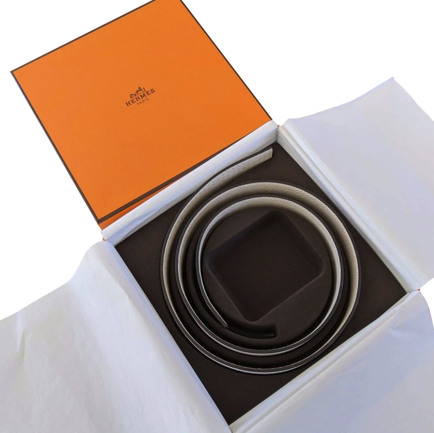Produits Hermes 171 Blanc/Beige Clair Perforated Epsom KADENCE Reversible Leather Strap Belt 32 MM Sz 100