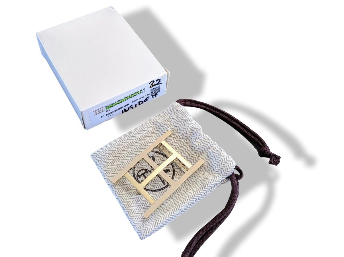 Hermes Permabrass Mat and Brilliant INSIDE H Belt Buckle 32 mm, New in White Box! - poupishop
