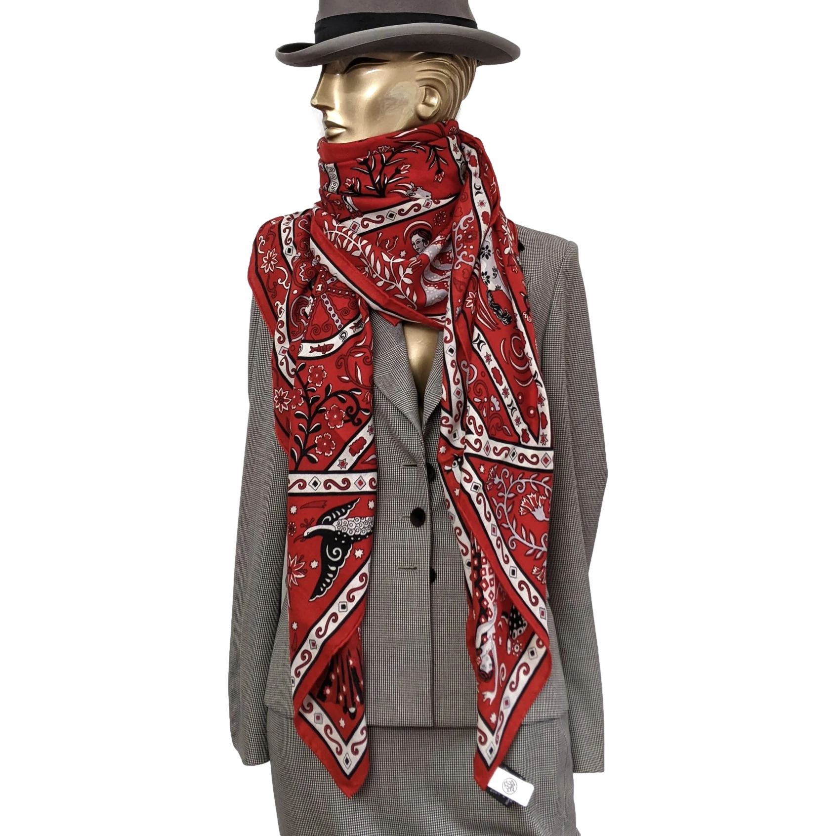 Hermes Rouge/Noir/Gris "Peuple du Vent" by Christine Henry Cashmere Shawl 140