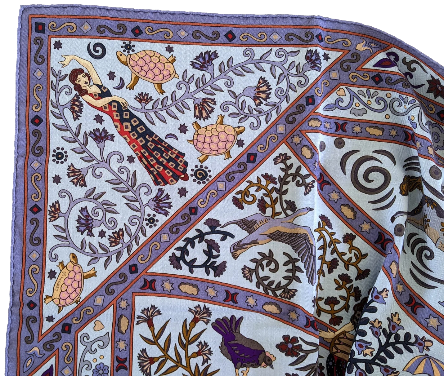 Hermes 2009 Bleu Ciel/Parme "Peuple du Vent" by Christine Henry Cashmere Shawl 140