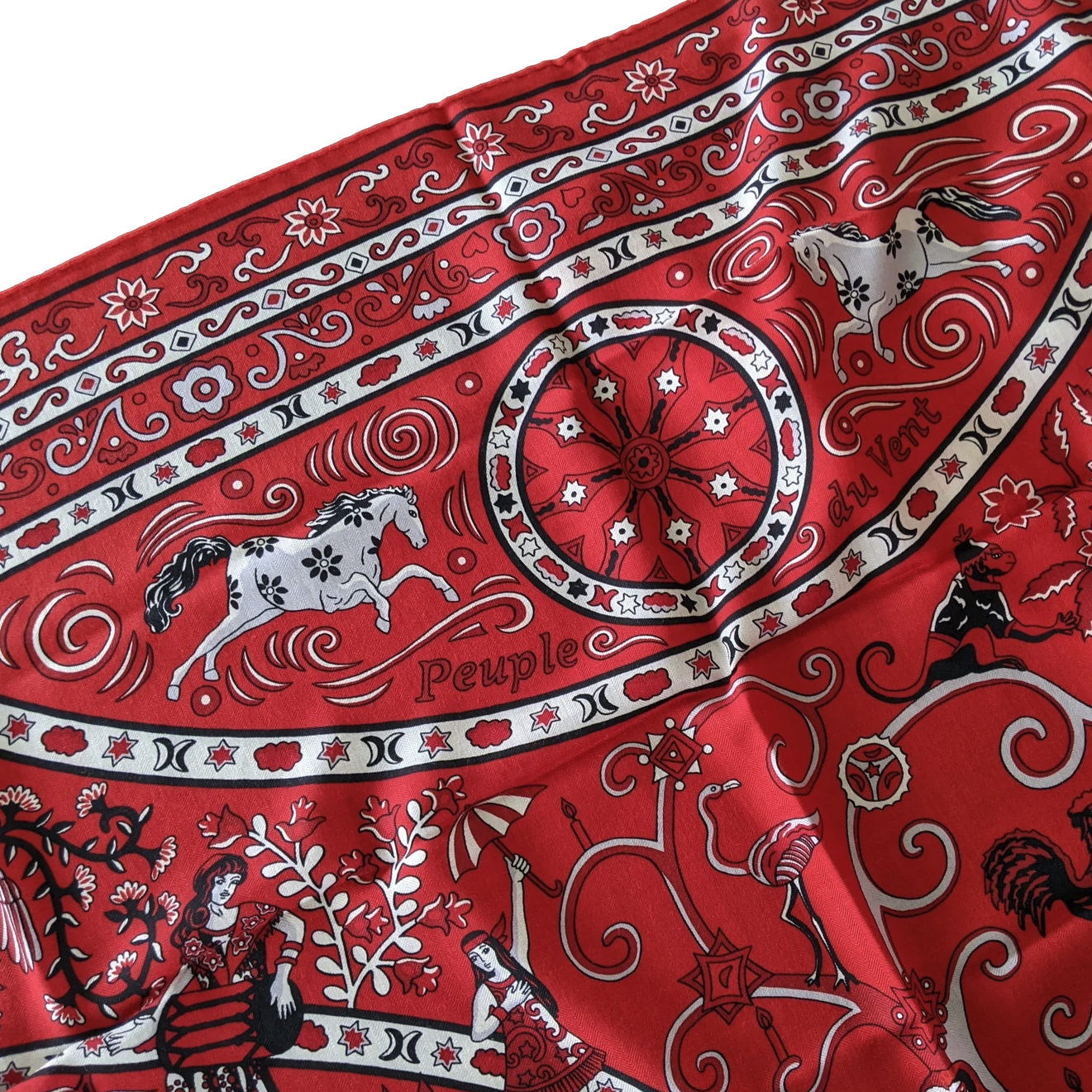 Hermes Rouge/Noir/Gris "Peuple du Vent" by Christine Henry Cashmere Shawl 140