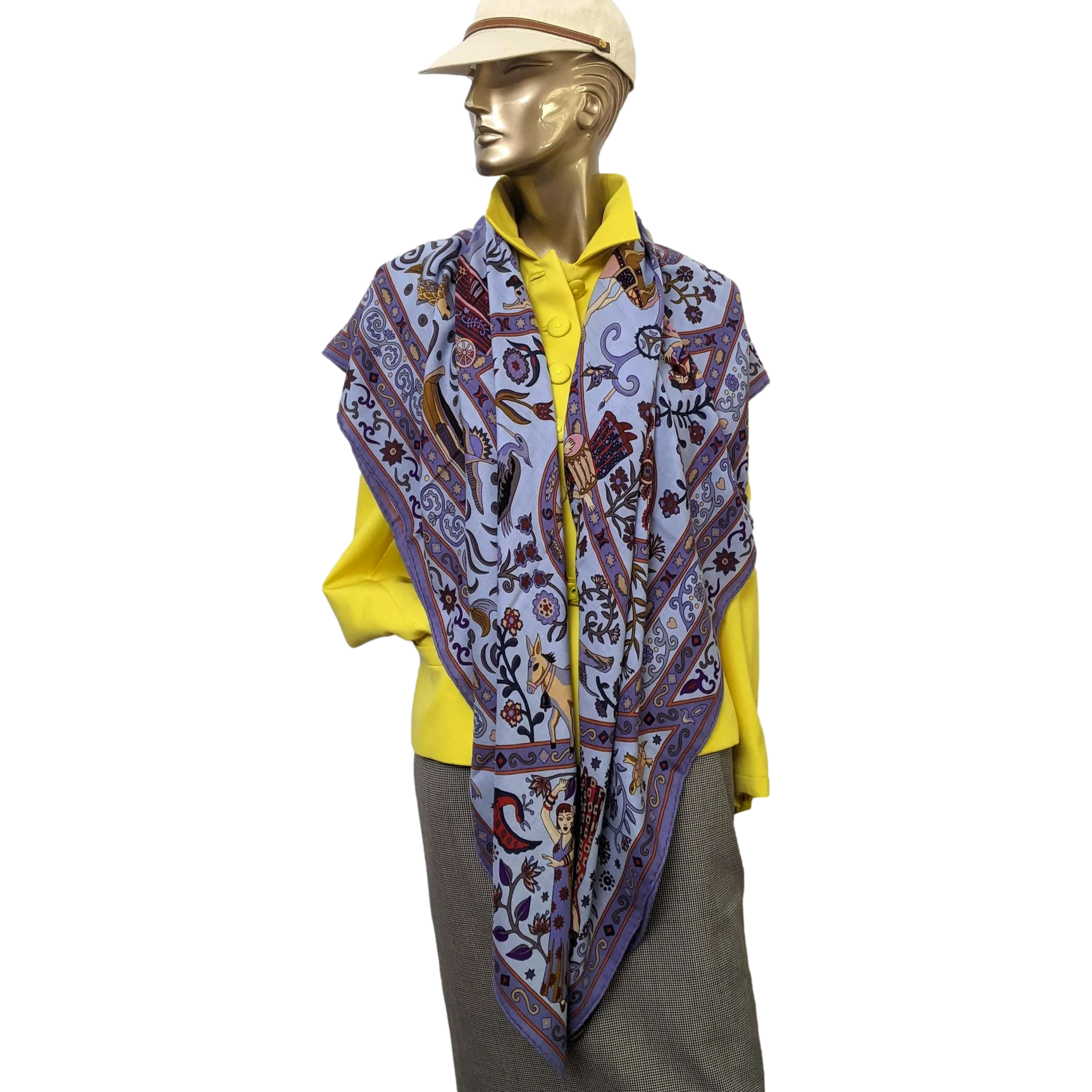 Hermes 2009 Bleu Ciel/Parme "Peuple du Vent" by Christine Henry Cashmere Shawl 140