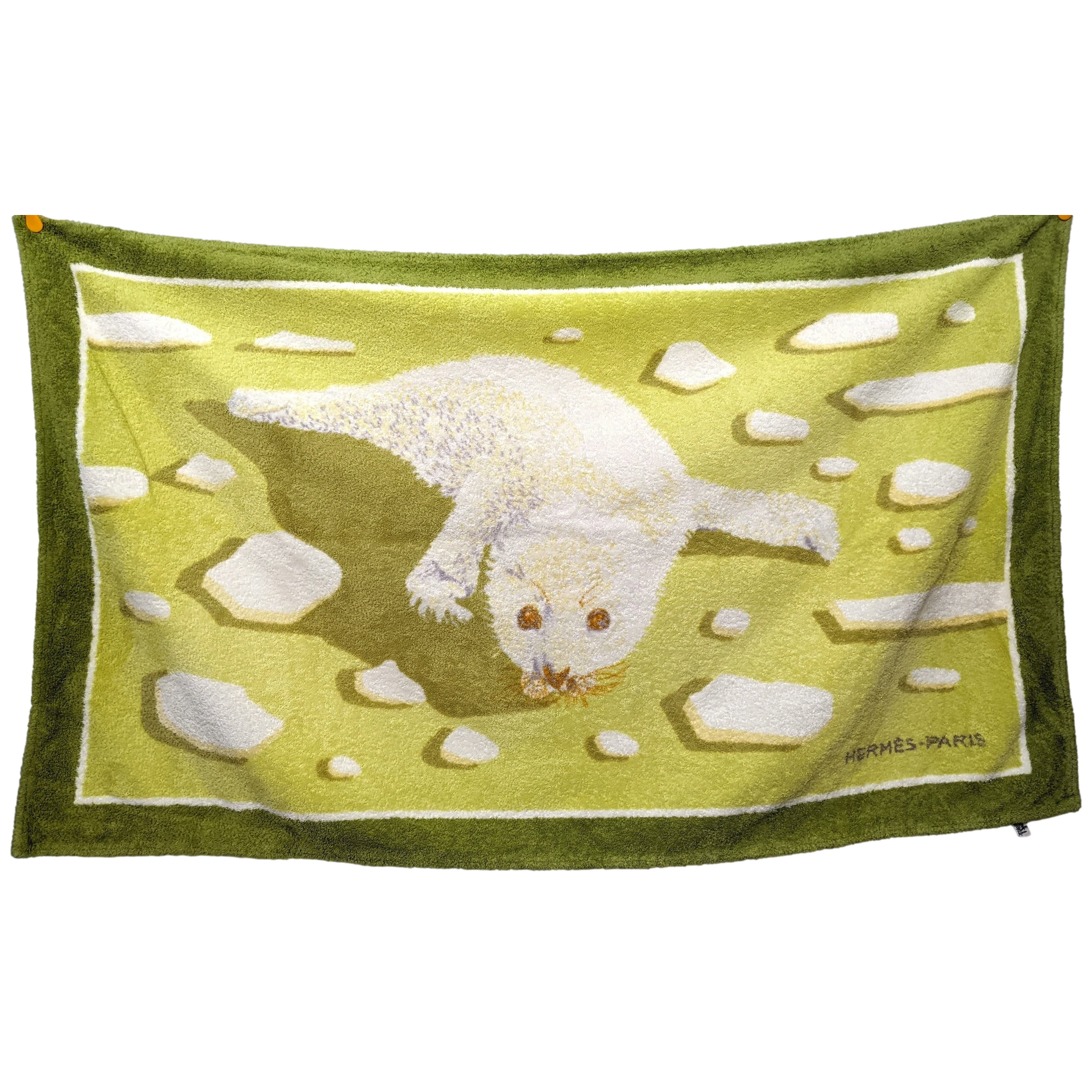 Produits Hermes Anis/White/Orange " Phoque" Otarie Terry Beach Towel 150 x 90 cm