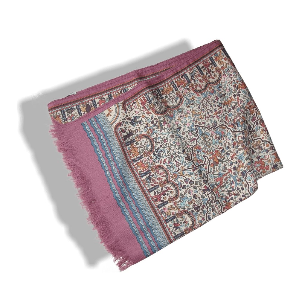 Hermes Pink Baby Blue Jardins d' Armenie Cashmere Fringed Stole, New with flaw! - poupishop