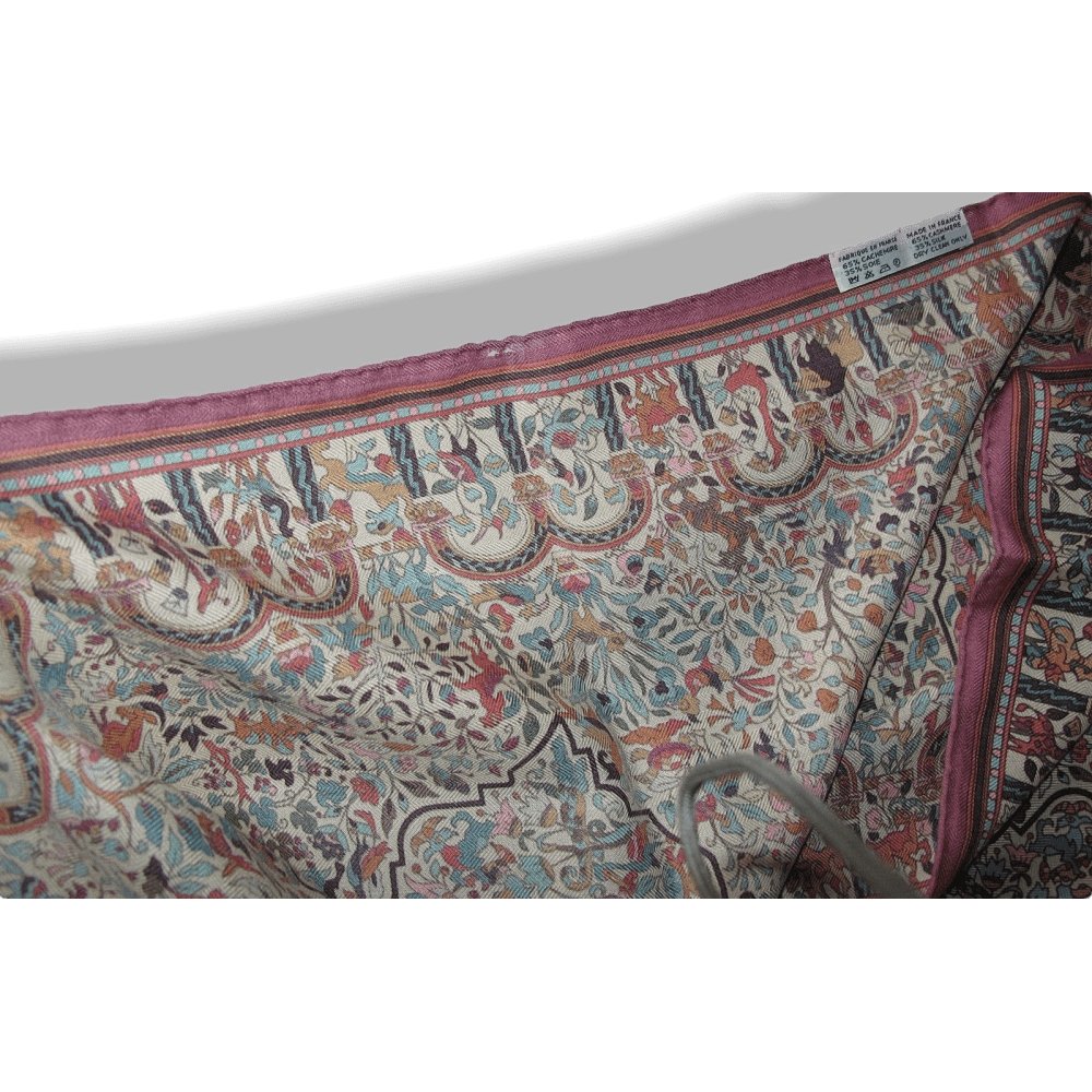 Hermes Pink Baby Blue Jardins d' Armenie Cashmere Fringed Stole, New with flaw! - poupishop
