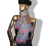 Hermes Pink Baby Blue Jardins d' Armenie Cashmere Fringed Stole, New with flaw! - poupishop