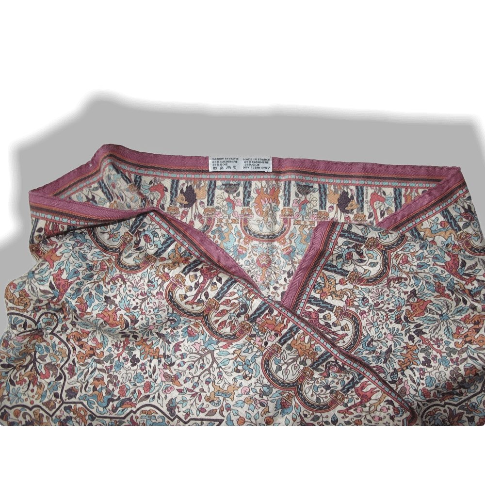 Hermes Pink Baby Blue Jardins d' Armenie Cashmere Fringed Stole, New with flaw! - poupishop