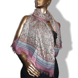 Hermes Pink Baby Blue Jardins d' Armenie Cashmere Fringed Stole, New with flaw! - poupishop