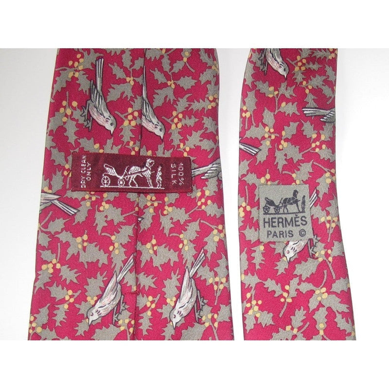 Hermes Pink Birds Twill Silk Tie, Nr 7404 PA - poupishop