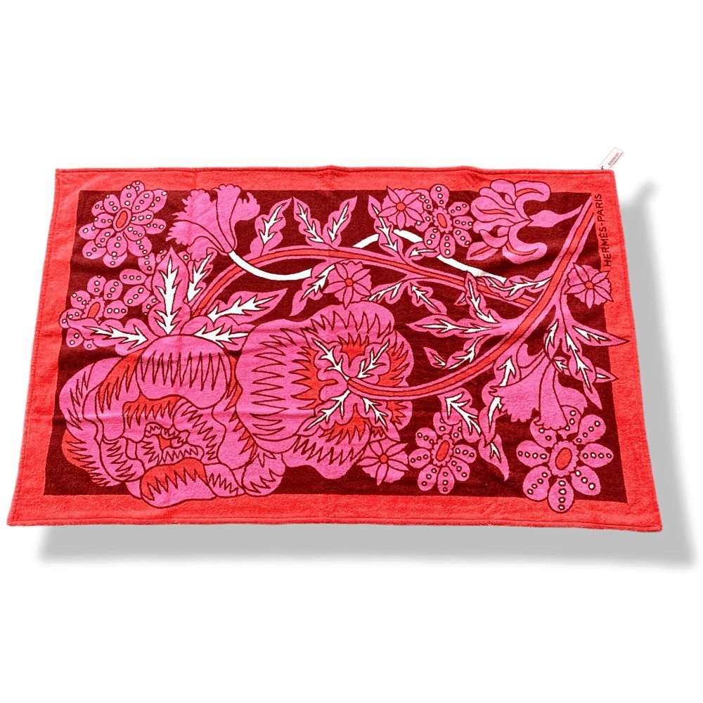 Hermes Pink CACHE-CACHE FLEURI Tapis de Plage Terry Beach Towel, XL 150 x 90cm cm, NIB! - poupishop
