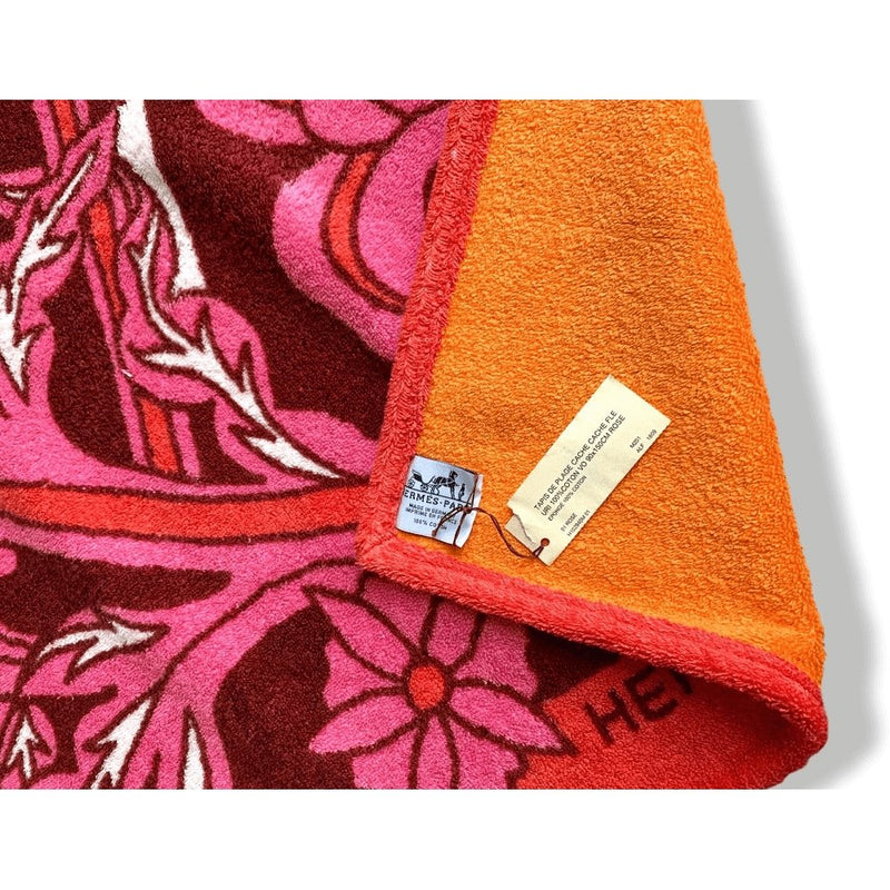 Hermes Pink CACHE-CACHE FLEURI Tapis de Plage Terry Beach Towel, XL 150 x 90cm cm, NIB! - poupishop