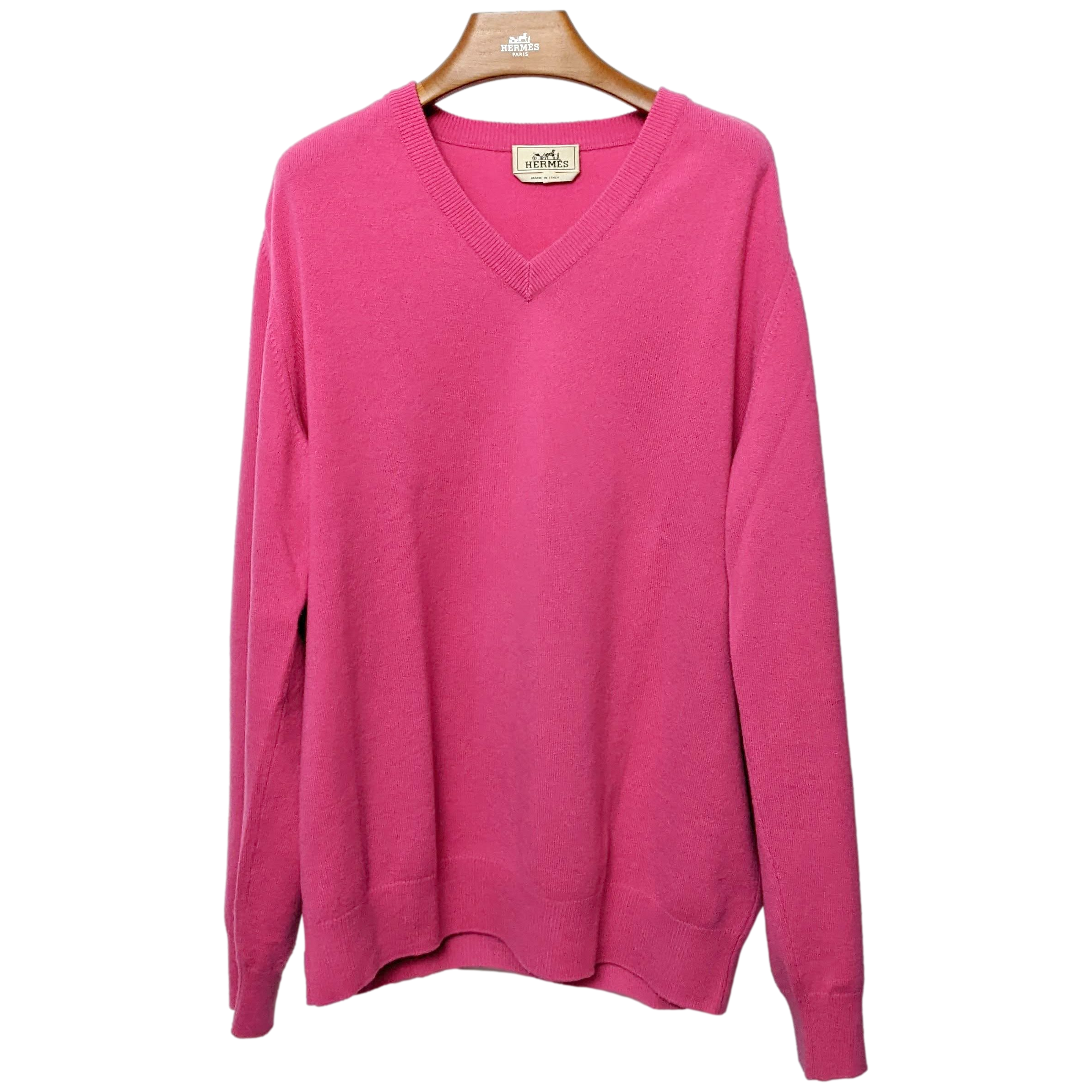 Hermes Men's Rose 100% Cashmere Classic V-Neck Sweater SzXXL