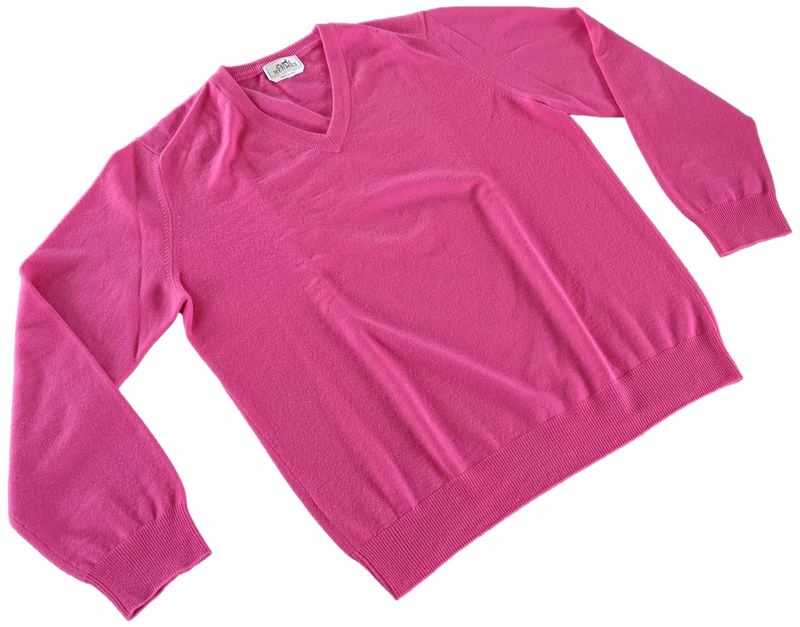 Hermes Men's Rose 100% Cashmere Classic V-Neck Sweater SzXXL