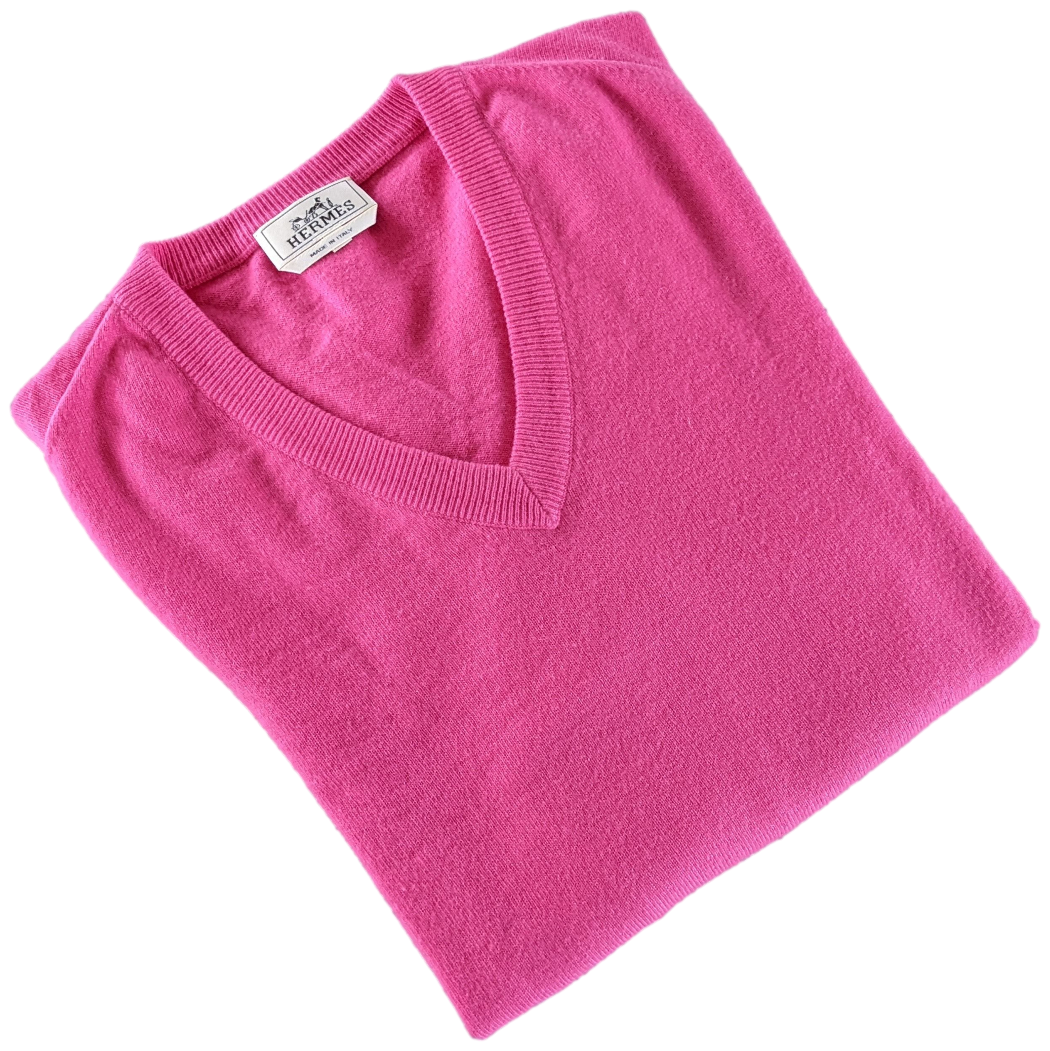 Hermes Men's Rose 100% Cashmere Classic V-Neck Sweater SzXXL