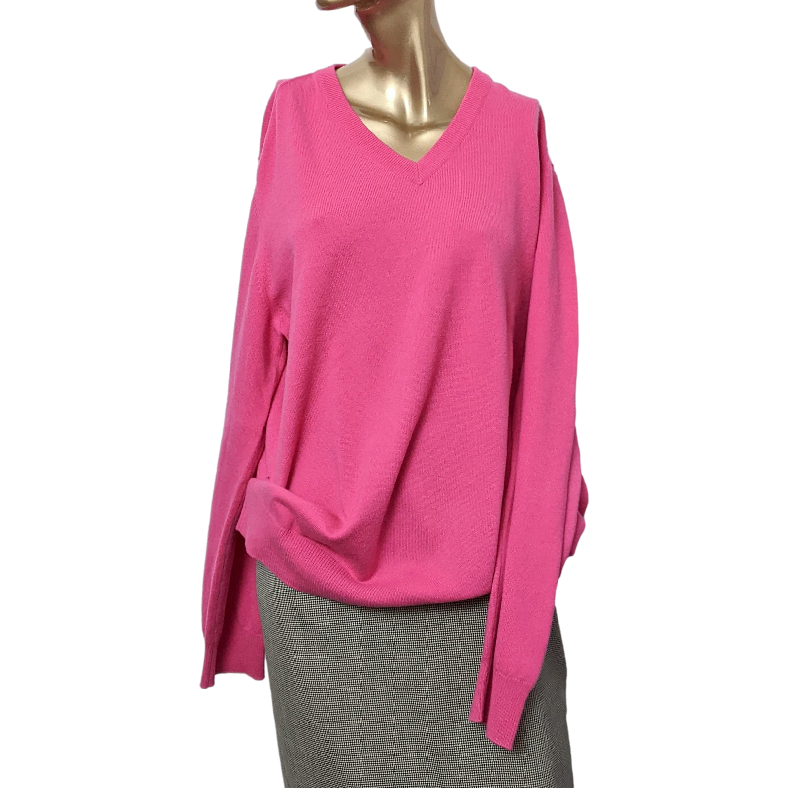 HERMES Men's Rose Vif 100% Cashmere Classic V-Neck Sweater SzXXL