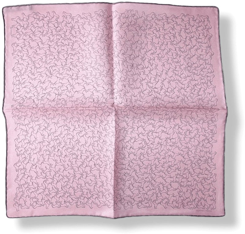 Hermes Pink Grey TAMPONS EQUESTRES Gavroche Pocket Carre Scarf 45 CM, BNWT! - poupishop