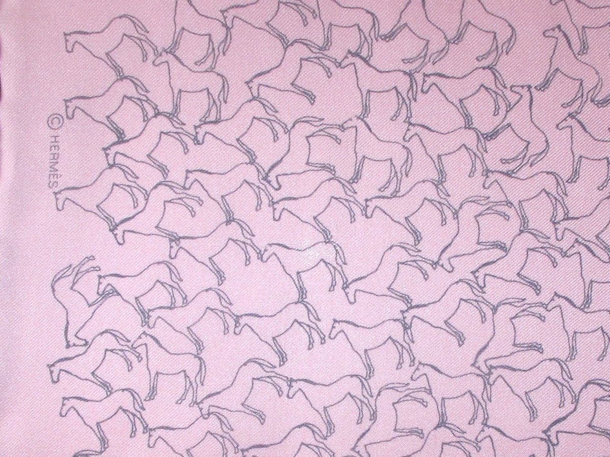 Hermes Pink Grey Tampons Equestres Gavroche Pocket Scarf 45, New! - poupishop