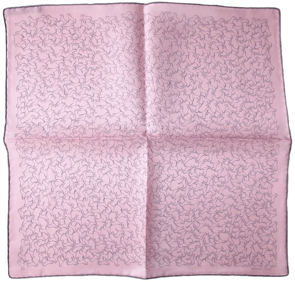 Hermes Pink Grey Tampons Equestres Gavroche Pocket Scarf 45, New! - poupishop