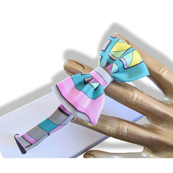 Hermes Pink Turquoise Yellow NOEUD PAPILLON EN CARRE Bow Tie for Woman Twill Silk, BNIB! - poupishop