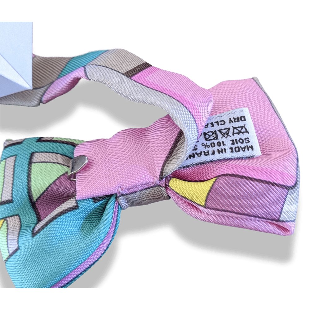 Hermes Pink Turquoise Yellow NOEUD PAPILLON EN CARRE Bow Tie for Woman Twill Silk, BNIB! - poupishop
