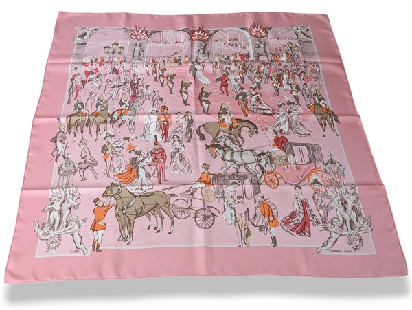 Hermes Pink/Red/White SOIREE DE GALA by Jean-Louis Clerc Twill 90cm with Blanc Matte Overlay, Box! - poupishop