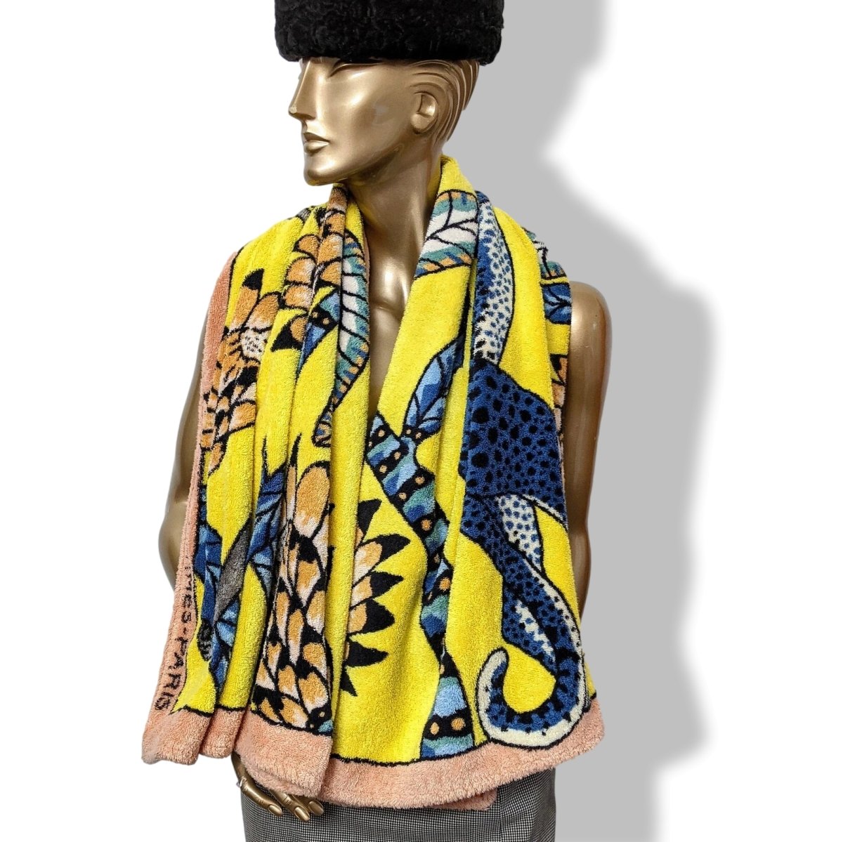 Hermes Pink/Yellow/Blue THE SAVANA DANCE by Ardmore Artists Tapis de Plage Terry Beach Towel 150 x 90cm cm, Rare Model! - poupishop