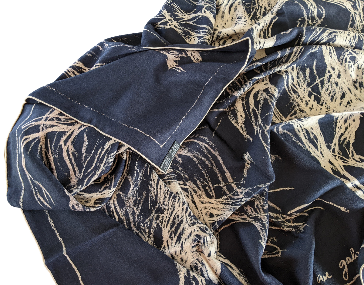 Hermes 2017 Marine/Naturel/Beige "Pirouette au Galop" by Jean-Louis Sauvat Cashmere Shawl 140 x 140 cm