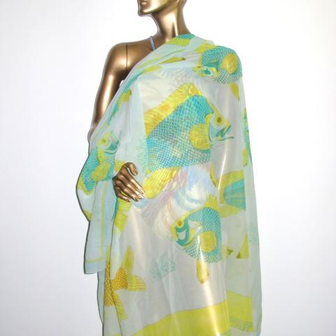 Hermes Pistachio Fish Koi Cotton Huge Cotton Pareo - poupishop