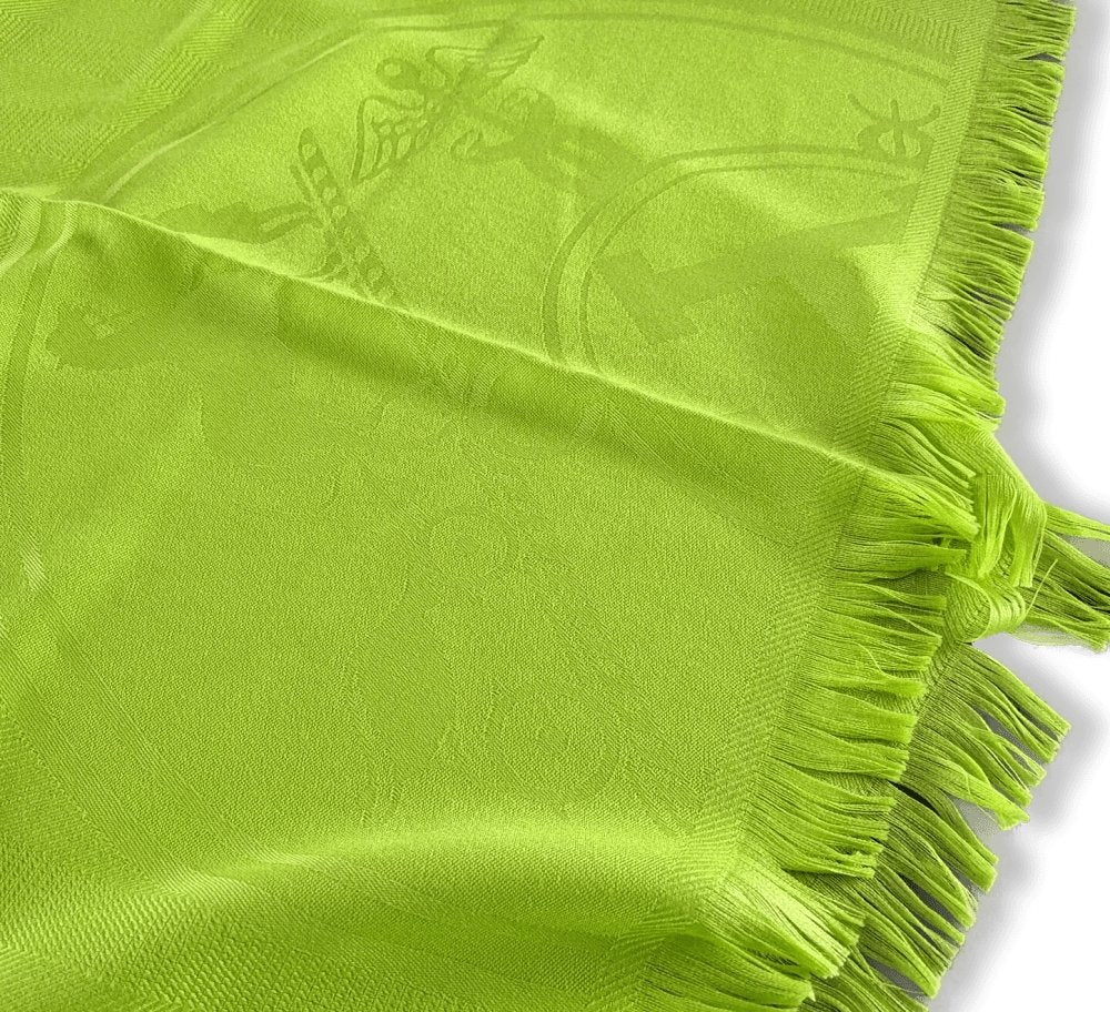 Hermes Pistachio Green ETOLE NEW LIBRIS CONFESSIONS D'EX-LIBRIS Muffler Fringed 85% Cashmere/15% Silk 75 x 210 cm, BNWT! - poupishop