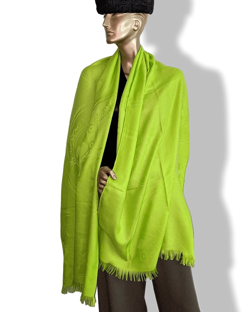 Hermes Pistachio Green ETOLE NEW LIBRIS CONFESSIONS D'EX-LIBRIS Muffler Fringed 85% Cashmere/15% Silk 75 x 210 cm, BNWT! - poupishop