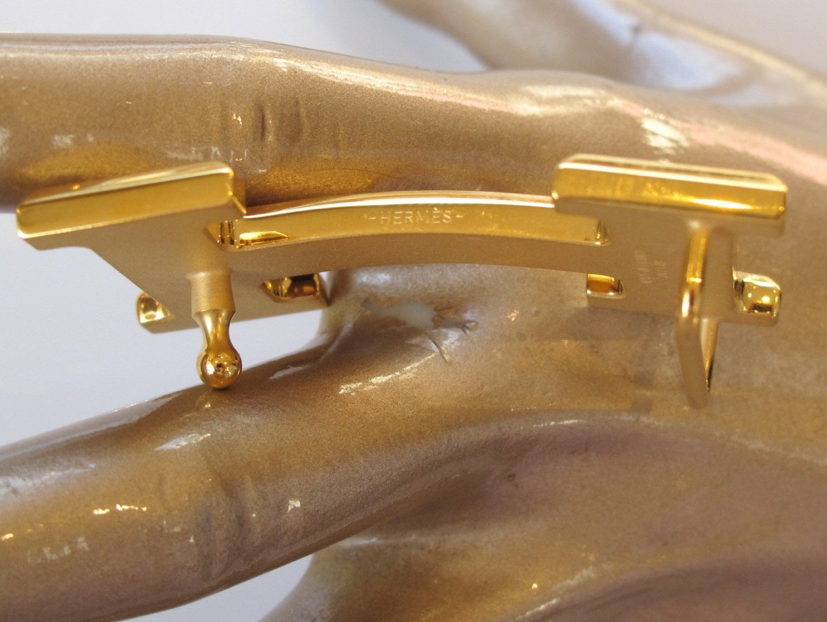 Hermes Plated Gold Guillochee Buckle H 32mm, New! - poupishop