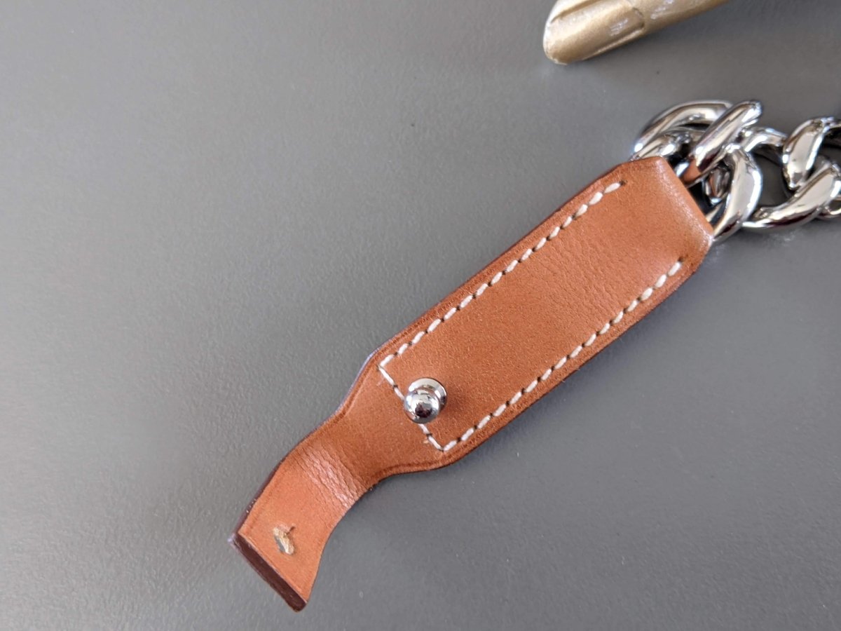 Hermes Plated Silver and Palladium/Fauve Barenia FRENCHY S Double Tour Bracelet, New! - poupishop