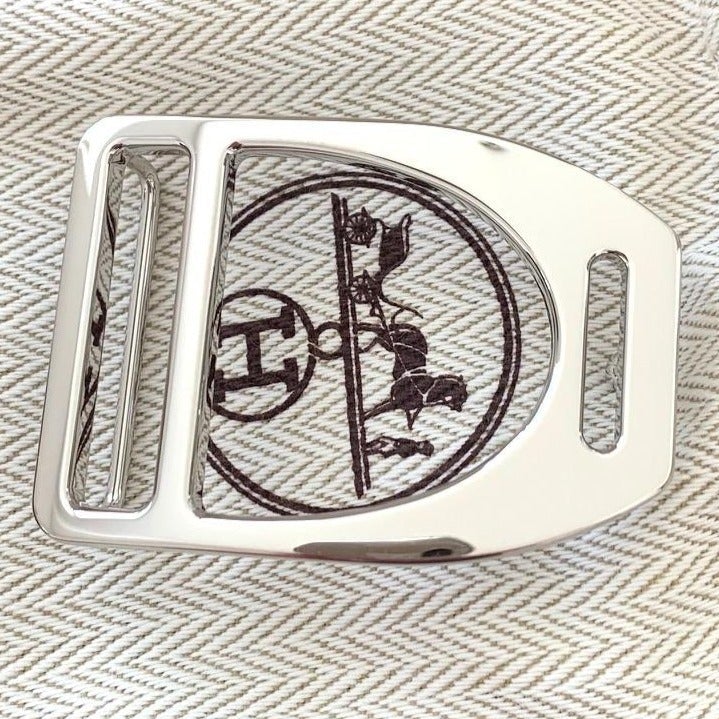 Hermes Plated Silver ETRIER Buckle H 32 mm, New in Pochette and White Box! - poupishop