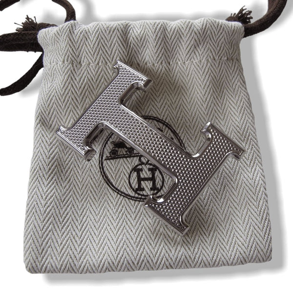 Hermes Plated Silver Guillochee Buckle H 32 mm, New! - poupishop