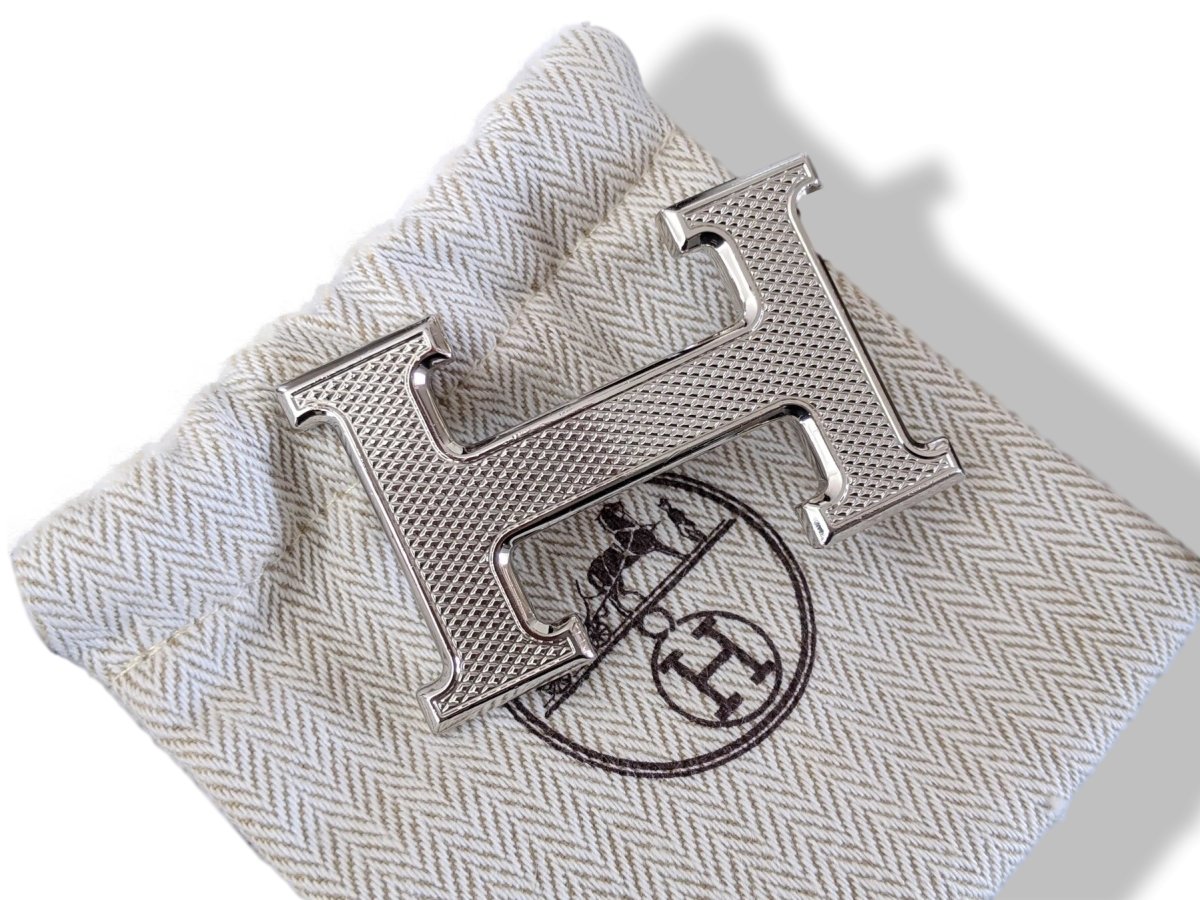 Hermes Plated Silver Guillochee Buckle H 32mm, First Issue! - poupishop