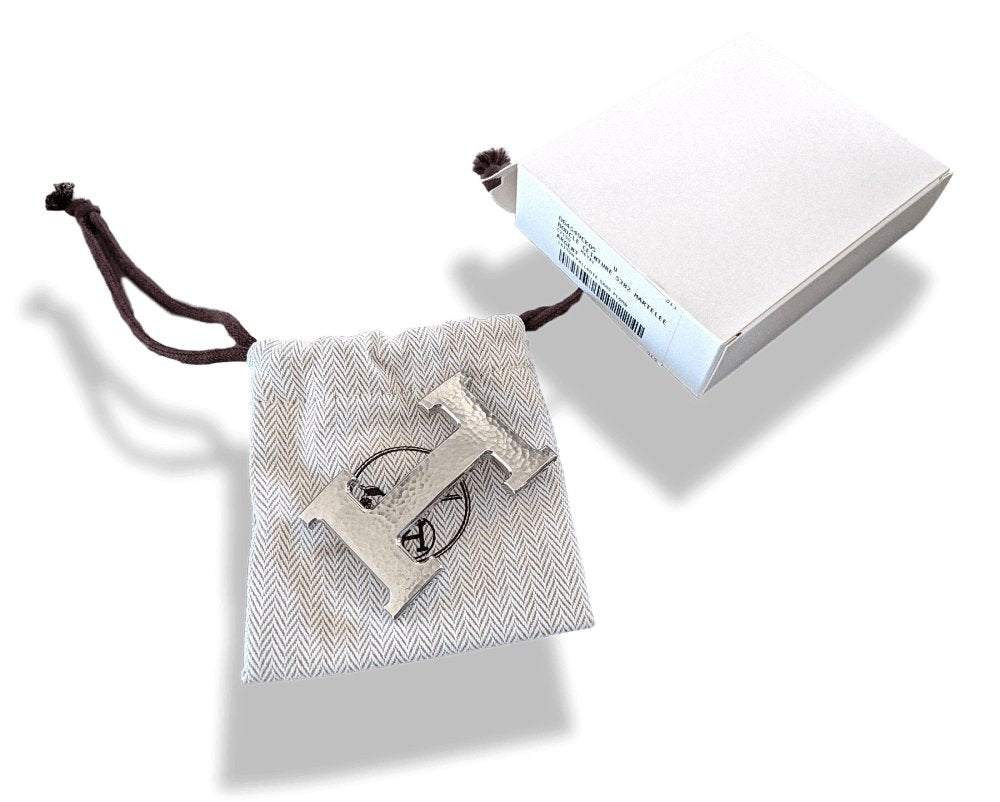 Hermes Plated Silver MARTELEE Hammered Buckle H 32mm, New in pochette and white Box! - poupishop