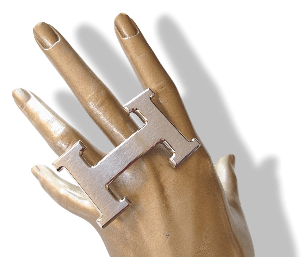 Hermes Plated Silver Palladium Brushed Buckle H 32mm, New! - poupishop