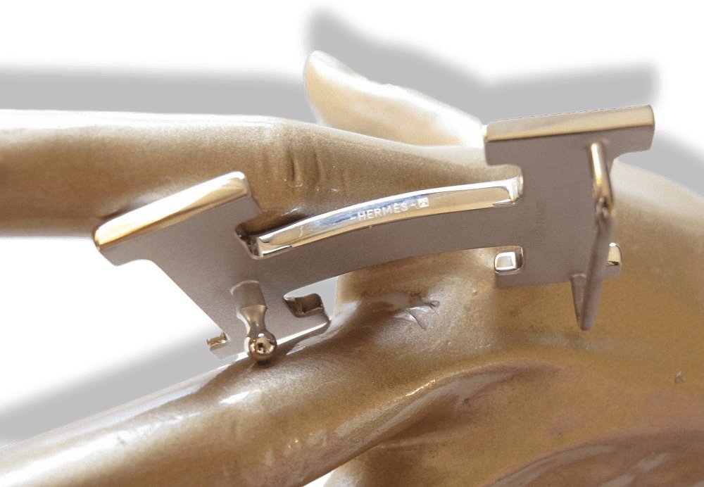Hermes Plated Silver Palladium Brushed Buckle H 32mm, New! - poupishop
