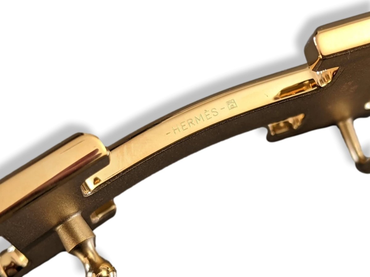 Hermes Plated Yellow Gold Shiny Buckle H 32mm, New in Pochette! - poupishop